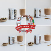 Four different chai blend flavors poured on clear glass mugs. The Chai Box Chai Lover's Gift Set