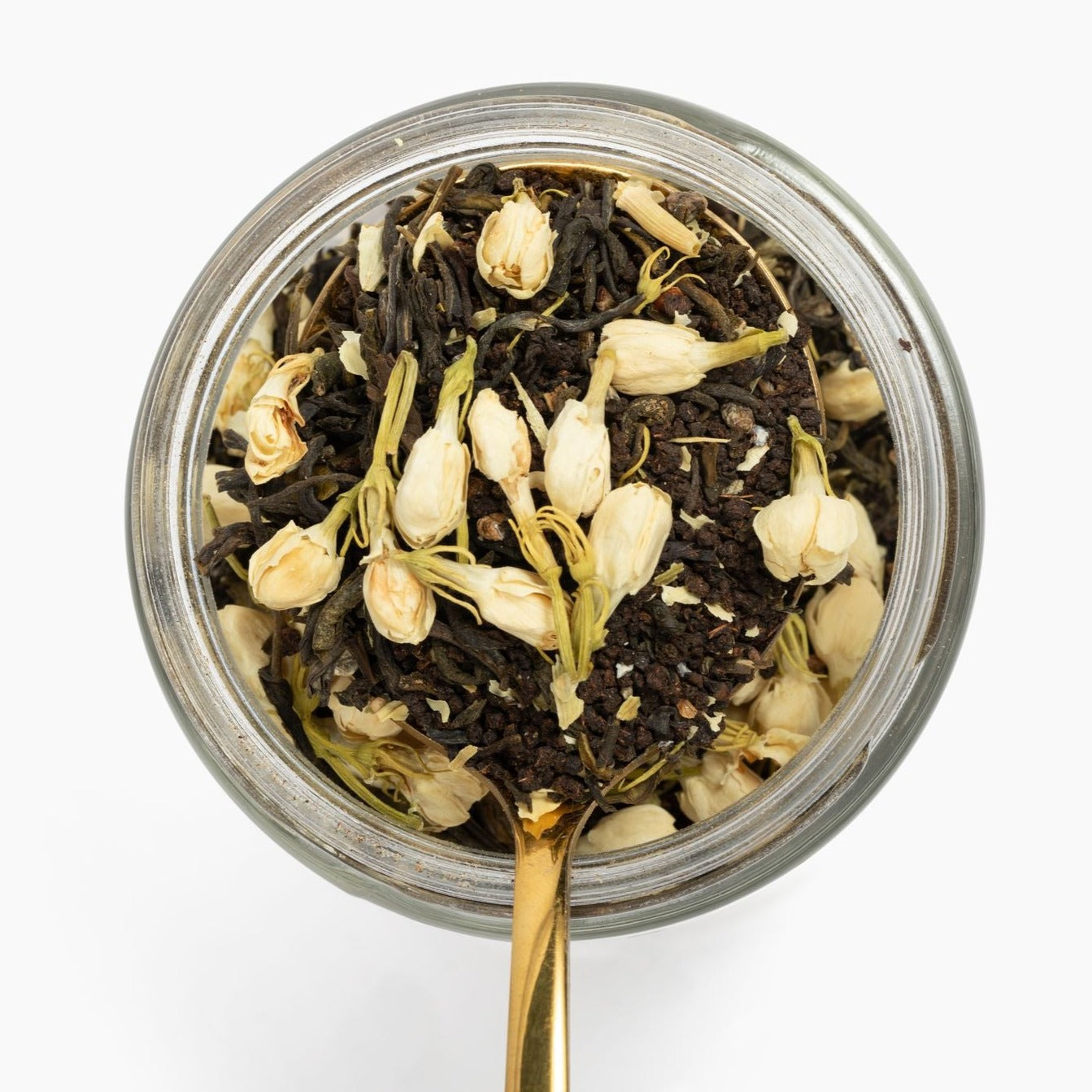 Jasmine Rani - a blend of jasmine green tea, black tea, cardamom and jasmine flowers - floral notes