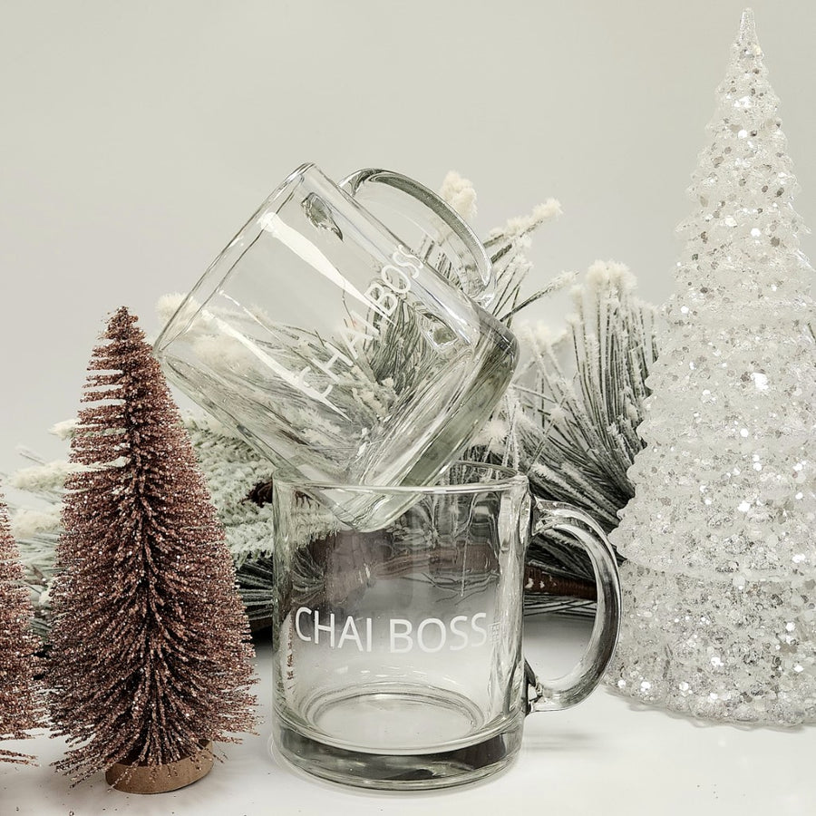 Two chai boss mugs with a festive background. A great gift for tea lovers. 