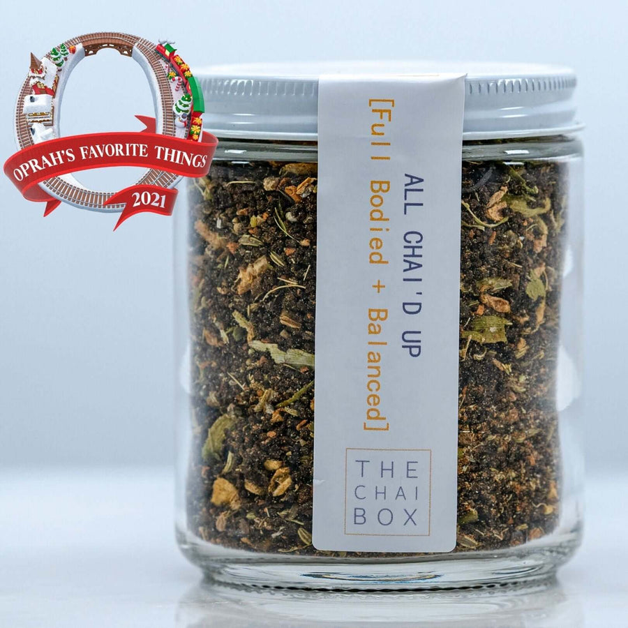 All Chai'd Up available in a reusable glass jar. Eco-friendly and sustainable packaging. 