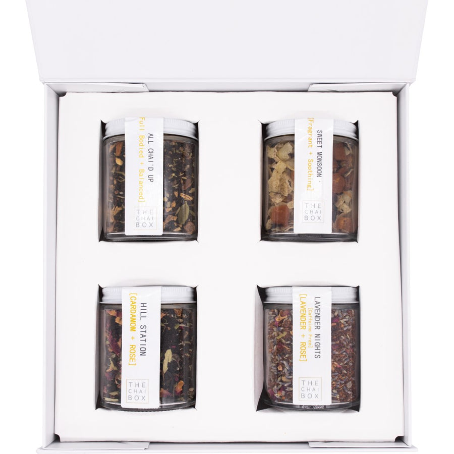 Inside the box of the Chai Lover's Gift Set. Perfect gift for tea lovers. Buy Online. 