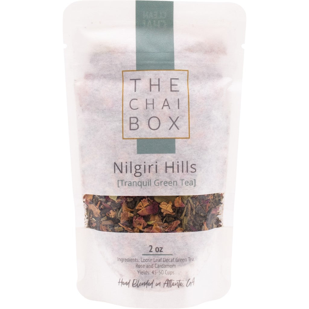 Bag of Nilgiri Hills Chai. The perfect tea for late night tea drinkers. Antioxidants, fat-burning, anti-inflammatory tea.