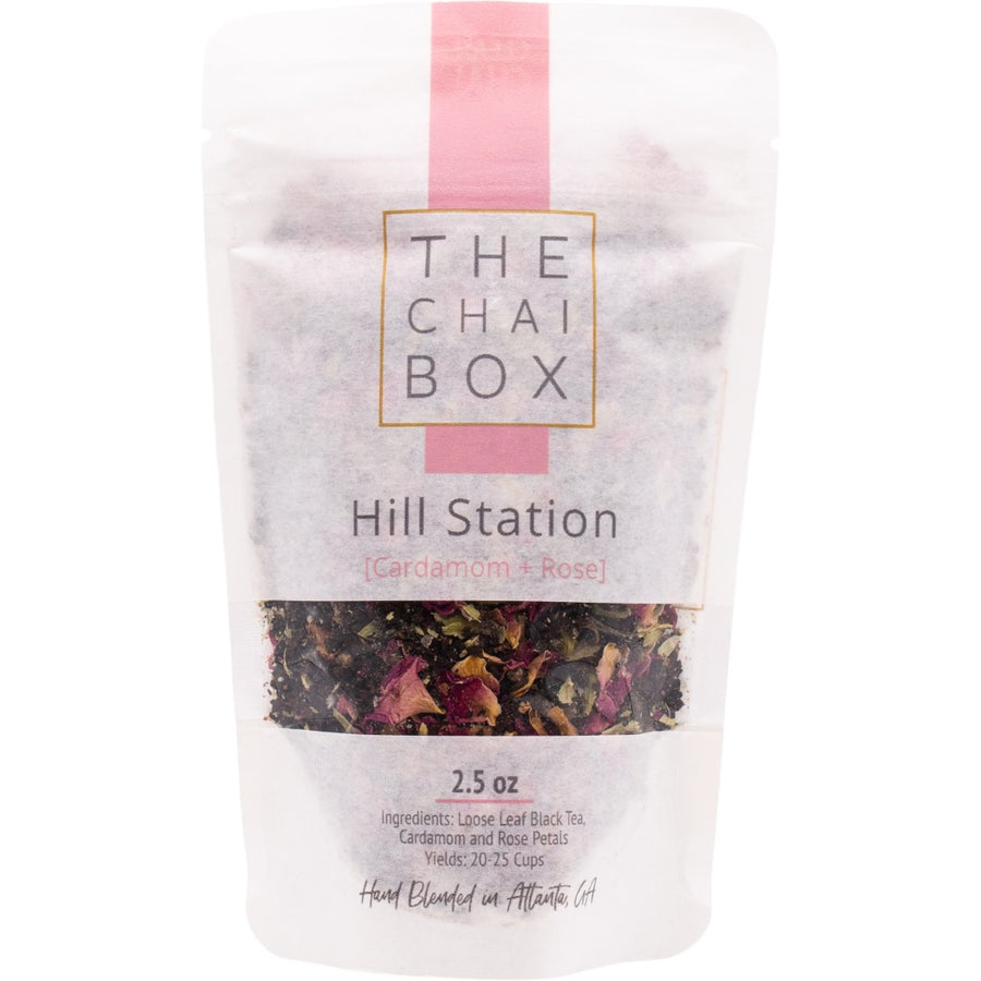 Bag of Hill Station with Cardamom and Rose. A chai for anxiety. Tea with antioxidants and Anti-inflammatory properties. 
