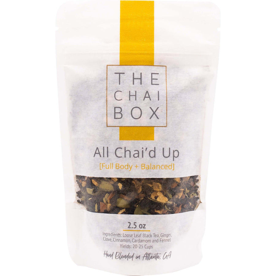 All Chai'd Up Loose Leaf Tea Blend bag.  Full-bodied and balanced. Anti-Inflammatory tea. Benefits digestion and blood circulation. 