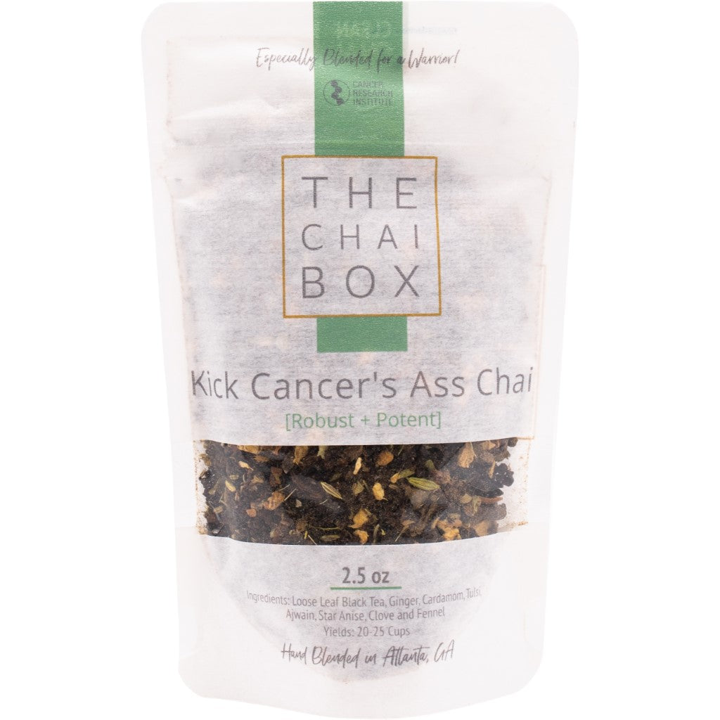 Bag of Kick Cancer's Ass Chai.  A strong and robust loose leaf tea blend with Ayurveda medicinal properties.