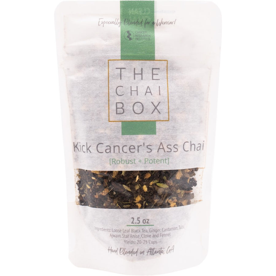 Bag of Kick Cancer's Ass Chai.  A strong and robust loose leaf tea blend with Ayurveda medicinal properties. 