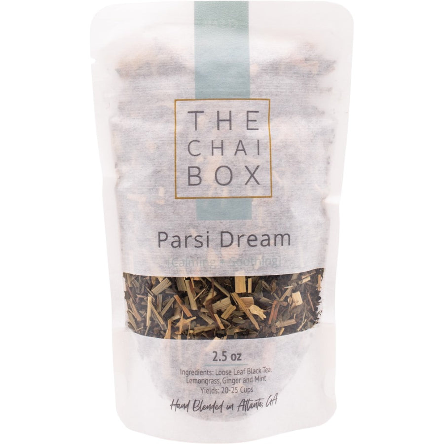 Bag of Parsi Dream Chai. Calming and soothing tea. Antioxidants, may prevent infection and improves memory. 