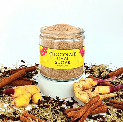 Chocolate Chai Sugar by The Chai Box and Beautiful Briny Sea. Perfect for adding to hot chocolate or for baking.