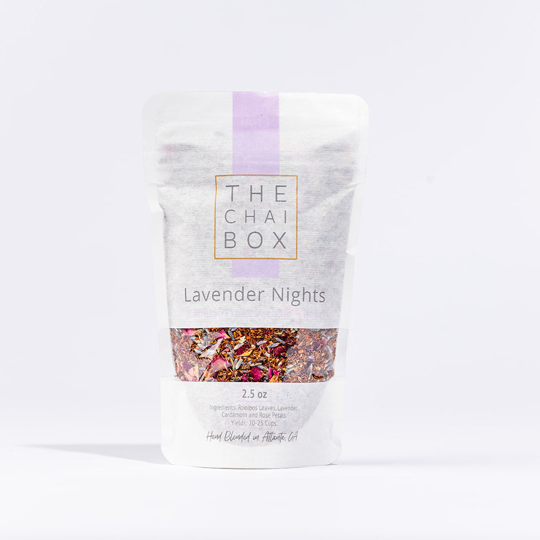 packaged lavender nights in resealable bag - caffeine free lavender rooibos tea