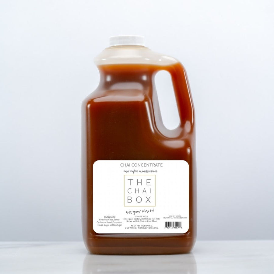The Chai Box Chai Concentrate 64oz bottle Unsweetened or Sweetened. Hand crafted in small batches. Gourmet authentic masala chai. 