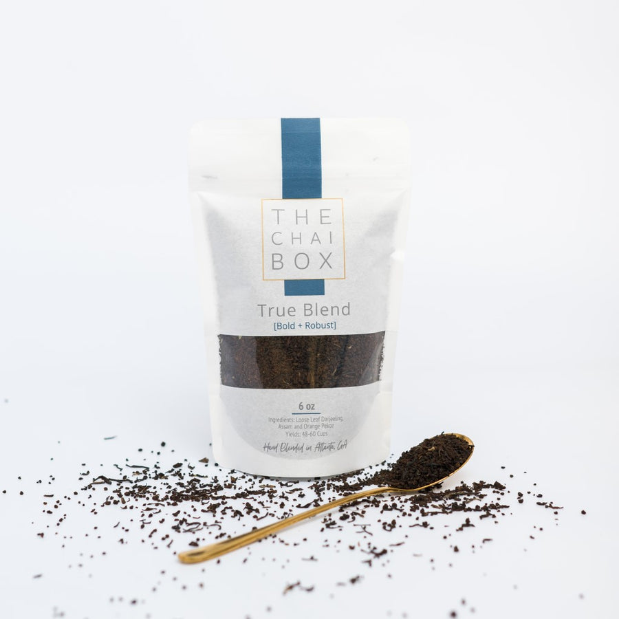 Bag of True Blend Loose Leaf Tea. Relieves stress and provides energy.