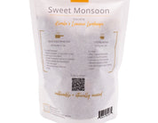 Back of Sweet Monsoon loose leaf tea blend bag. Great for brewing with stovetop method or steeping method. Shop Online.