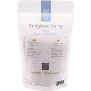 Back of Punjaban Party loose leaf tea blend bag. Great for brewing with stovetop method or steeping method. Shop Online.