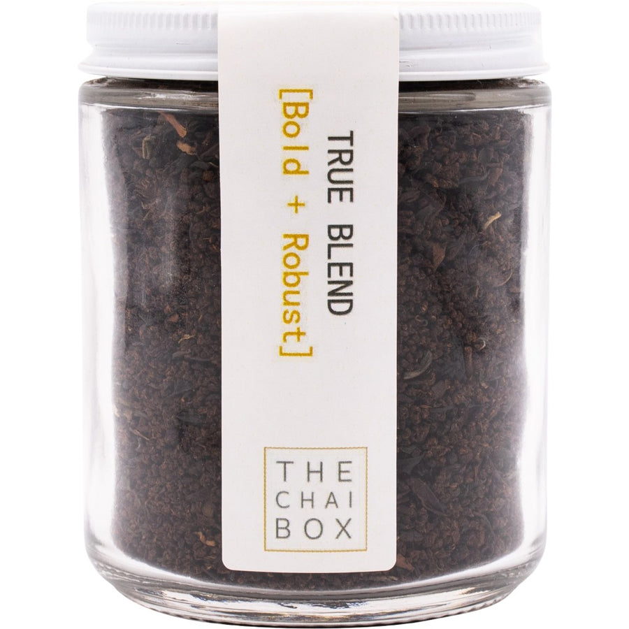 True Blend tea packaged on a glass jar. Inspired by the authentic chai. Shop Online.