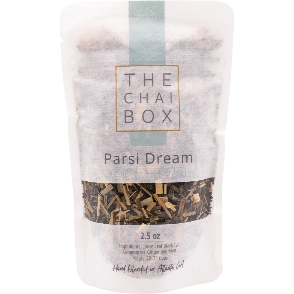 Bag of Parsi Dream Chai. Calming and soothing tea. Antioxidants, may prevent infection and improves memory. 