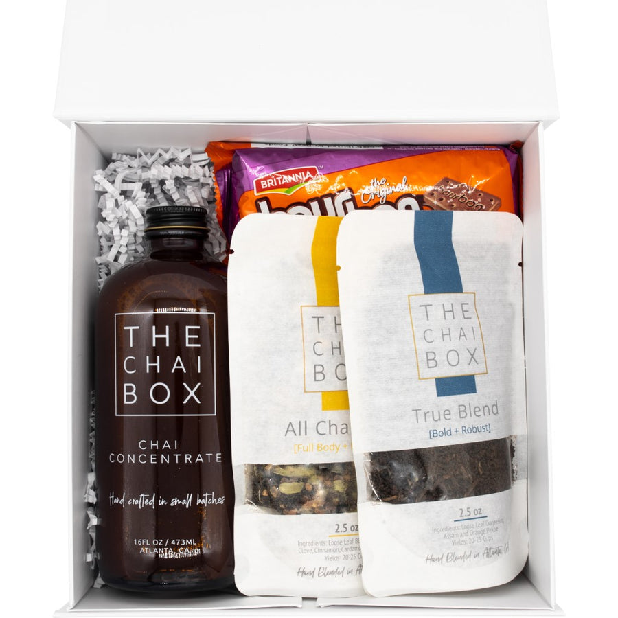 Gift Set includes All Chai'd Up and True Blend Loose Leaf Tea. Made with black tea and masala spices.  