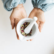 The Chai Box Mortar and pestle is great to grind chai herbs and spices. 