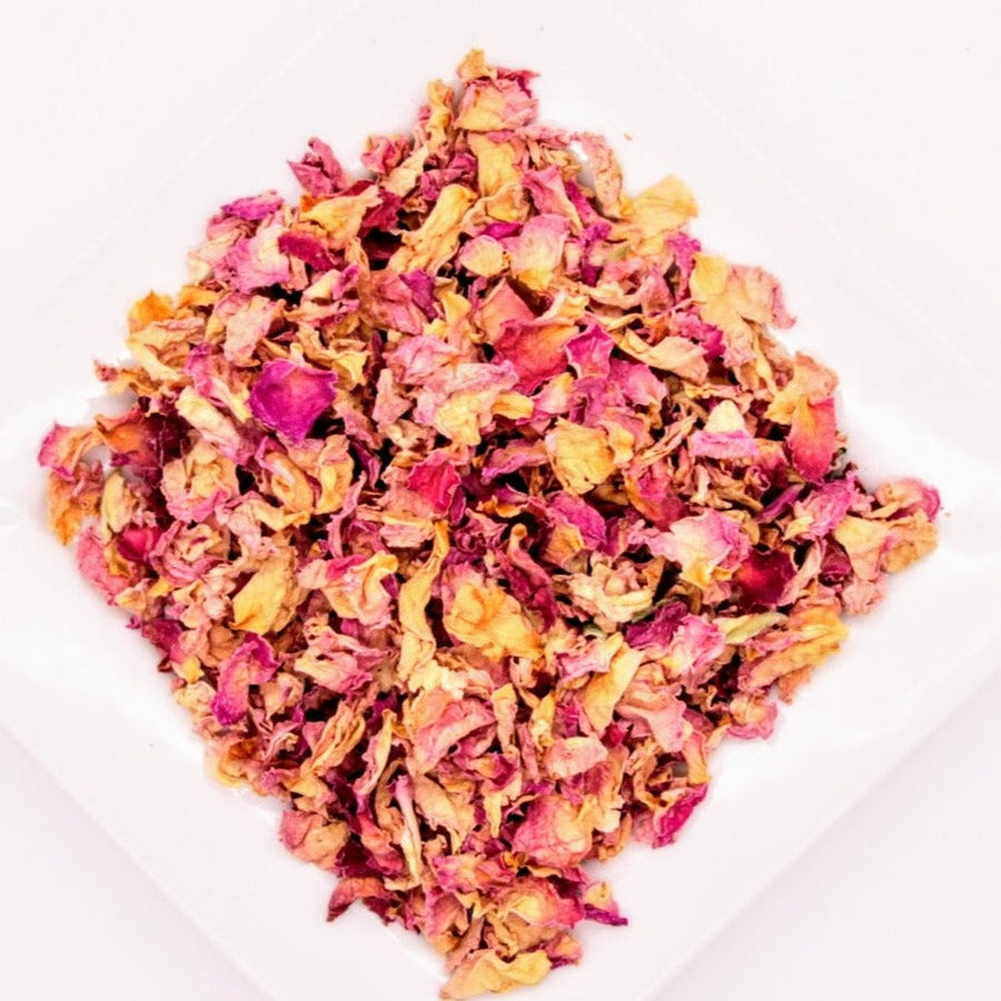 Shop rose petals at The Chai Box.  Harvested from organic roses. Fragrant and aromatic spice. 